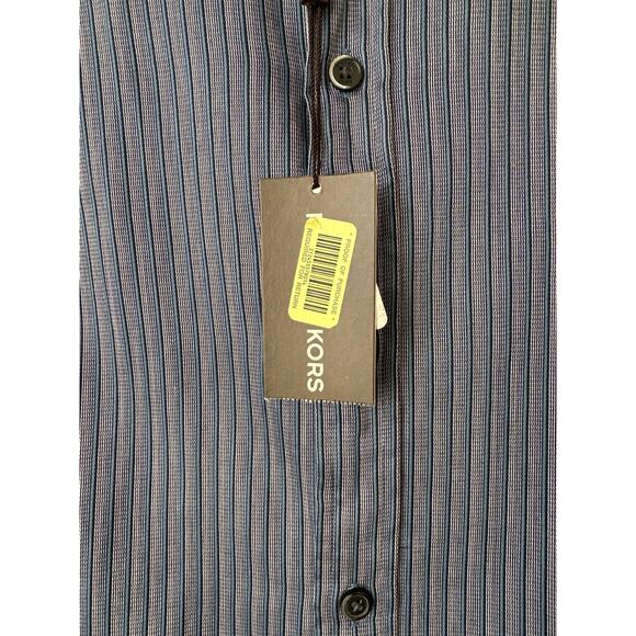 Michael Kors Striped Blue Button Down Shirt Classic Fit Cotton Men's Size Large - Picture 3 of 7
